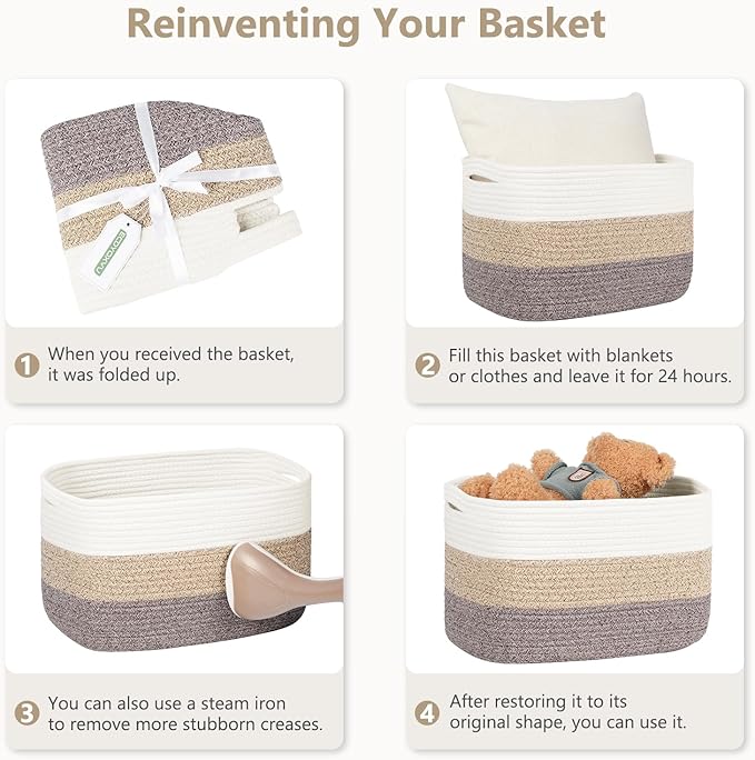 Cotton Rope Storage Basket, 15x10x9 Inches, Woven Basket for Shelves, Clothes, Towels, Books, and Laundry, Gradient Black/Brown (2 Pack)