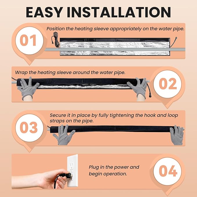 6 Ft YeloDeer 110 V~120 V Stickable Waterproof Pipe Heat Tape Blanket with 6 Ft Power Cord, 38.5" x 6.2" Aluminum Foil Water Heat Trace Blanket for Metal & Plastic Pipe freeze Protection