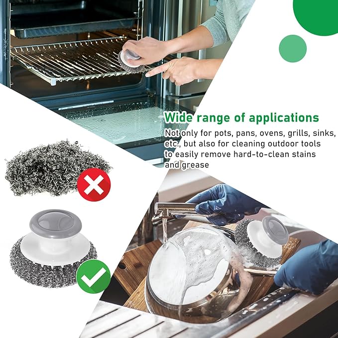 4 pcs Stainless Steel Scrubber with Handle，Heavy Duty Pot Scrubbers Dish Scrubber Cleaning Brush Wash for Dish