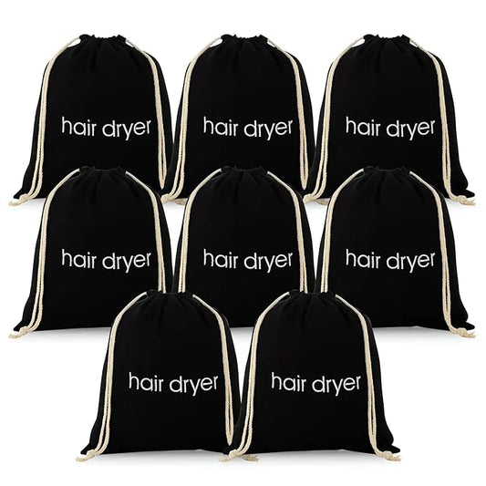 3 | 6 | 8 Pack Hair Dryer Bags Drawstring Bag Container Hairdryer Bag for travel bathroom (8 PCS, Black)