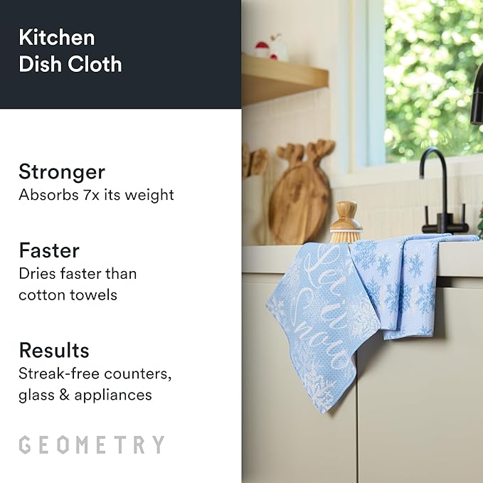 GEOMETRY Holiday Kitchen Dish Cloths - Quick Dry Dishcloths for Kitchen - Premium Dish Rags with Geoweave - 3-Pack Set - Snow Frostin