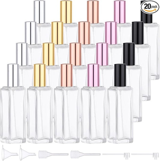Segbeauty 20pcs 1oz Refillable Glass Perfume Spray Bottle, Empty Travel Cologne Sprayer, 30ml Travel Atomizer Sprayer for Perfume Glass Spray Bottles, Bulk Fragrance Atomizer with Dispensing Tool