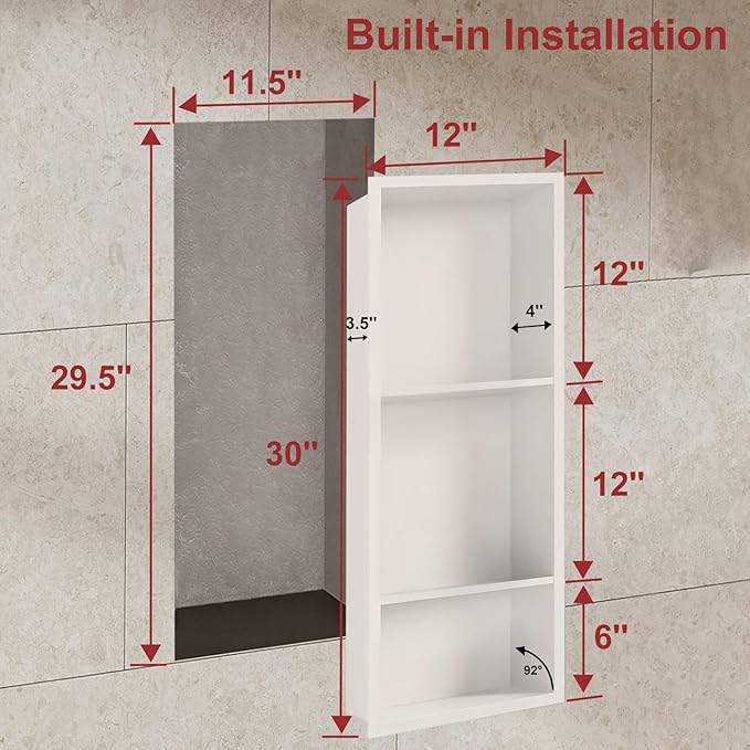 Shower Niche, Stainless Steel Elegant Bathroom Niche, No Tile Needed Recessed Shower Shelf Organizer for Storage