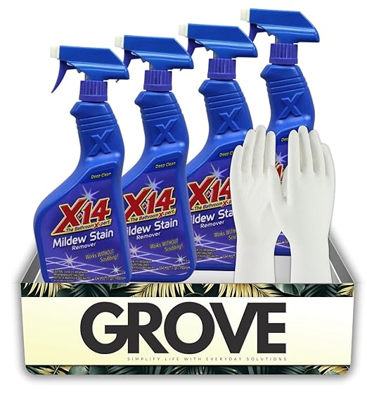 4x Malco X-14 Stain Remover 1 qt Bundle with Cleaning Gloves for Bathroom, Kitchen, and Hard Surface Stain Removal – Gift Set (5 Items)
