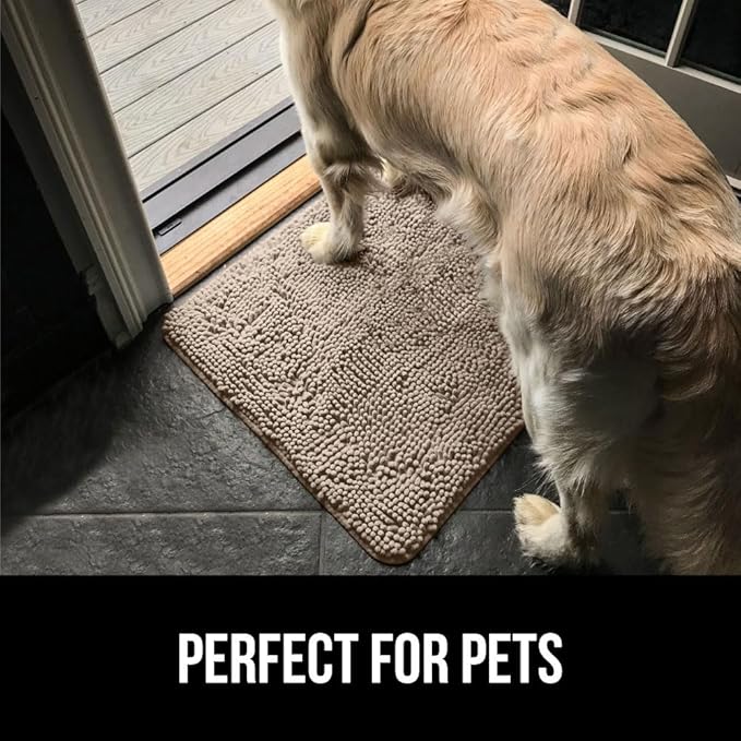 GORILLA GRIP SoakSTOPPER Dog Door Mat, 36x24 Machine Washable Rug Absorbent Doormat Captures Moisture Mud Dirt, Quick Dry Soft Chenille Entryway Rugs Indoor Entrance Mats for Dog Paws, Beige