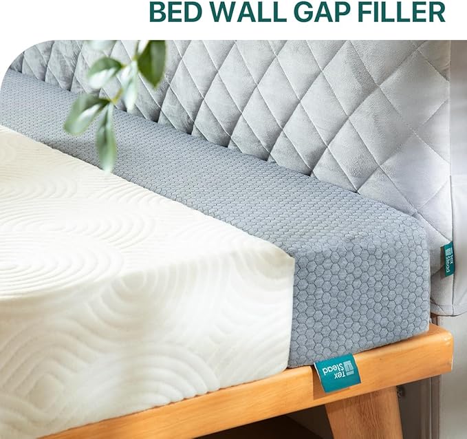 Bed Gap Filler for Headboard & Wall, Mattress Extender Pillow with Removable Cover & Memory Foam, Fills Gaps Between Mattress and Headboard, Stops Items Falling (Gray)
