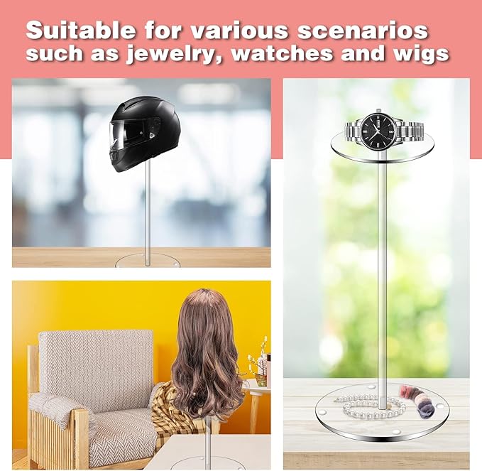 Acrylic Hat Display Stand 2 Pack- Thickened Base for Helmet, Wig, Cowboy hat, baseballcap, closet holder rack organizer( 11.8Inch Height)