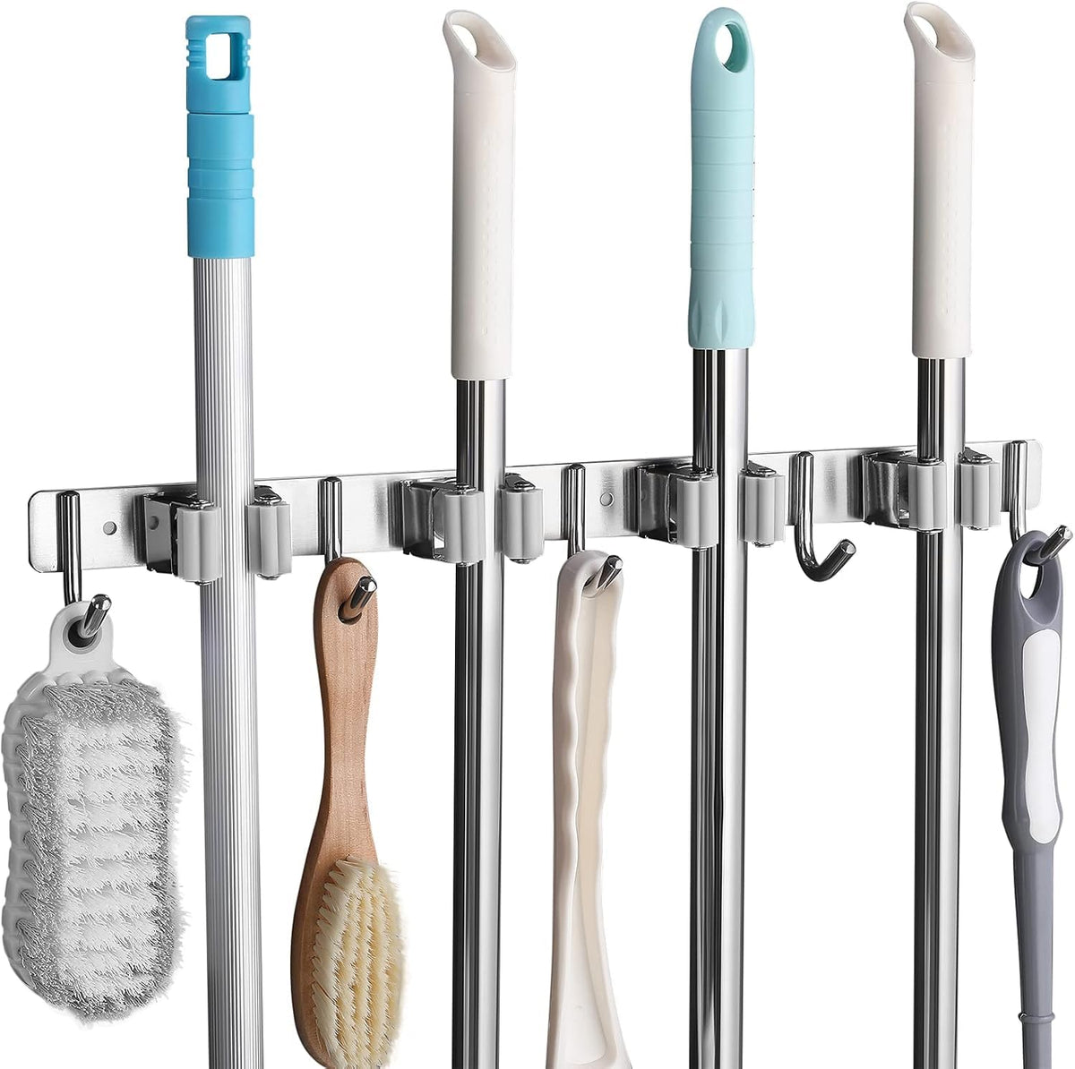 Broom Holder Wall Mount, 5 Racks 4 Hooks Heavy Duty Mop Organizer - Image 1