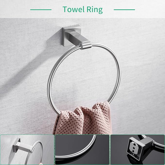 Miyili 5-Piece Bathroom Hardware Kit Set Brushed Stainless Steel Wall Mount - Includes Double Towel Bar, Hand Towel Rack, Toilet Paper Holder, 2X Robe Hook, BS02N5