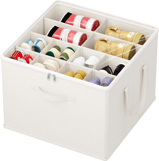 Lifewit Shoe Storage Organizer for Closet, Fabric Large Shoe Box Storage Containers with Clear Cover, Foldable Bins for Boots Heels Sneakers Fits 12-16 Pairs, 1 Pack White