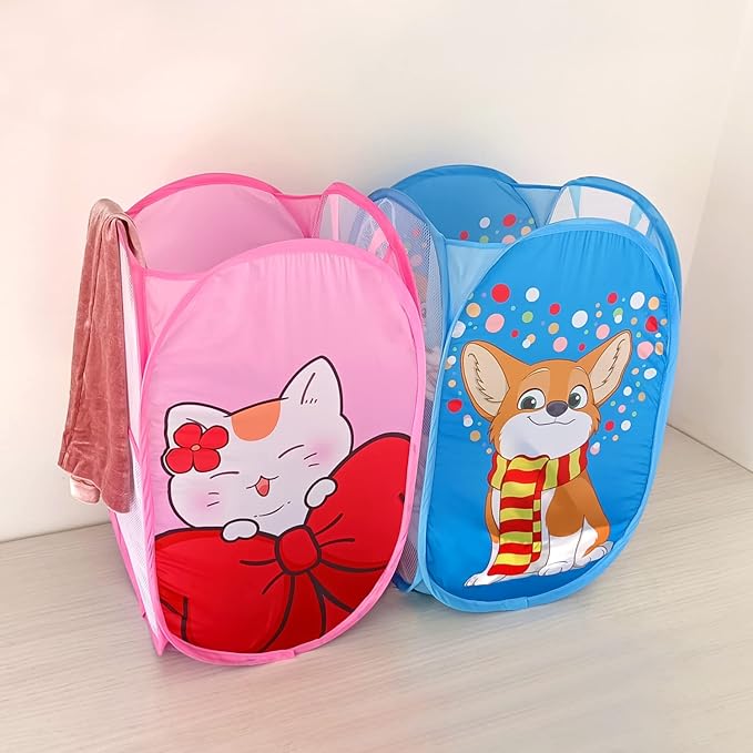 WEI LONG Mesh Popup Hamper-Foldable Lightweight Basket for Washing-Durable Clothing Storage for Kids Room,Students College Dorm,Home,Travel & Camping-Pop-up Clothes Hamper (Pink Panda)