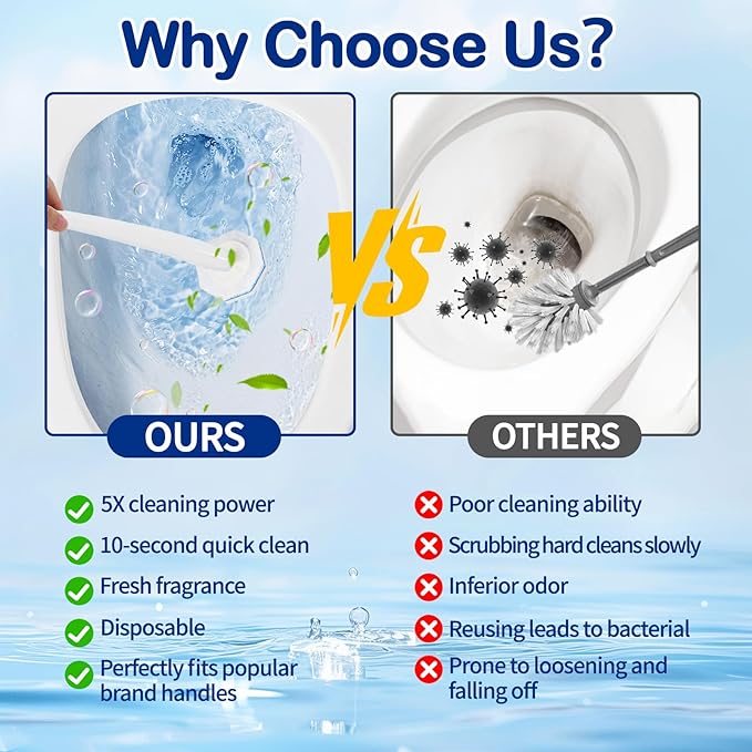 100 Count Disposable Toilet Wand Refills for Toilet Wand, 5X Cleaning Power Scrubber Refill, Replacement Heads for Toilet Cleaning, 360° Efficient Cleaning, No Falling Apart, Fresh Fragrance.