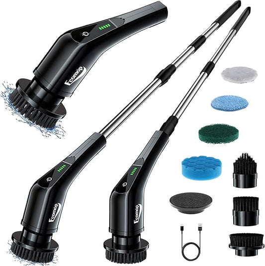 2025 Upgraded Electric Spin Scrubber – Shower Scrubber with Long Handle, Cordless Electric Cleaning Brush, 400 RPM Dual-Speed, IPX5 Waterproof, 90-Min Runtime, 8 Brush Heads for Powerful Cleaning