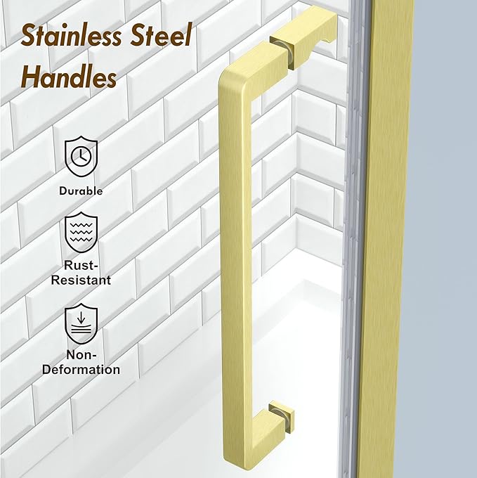 Frameless Pivot Shower Door 28.8-30" W X 72" H, 1/4" (6mm) Clear SGCC Tempered Glass, Hinged Pivot Swing Shower Door, Reversible Installation, Easy to Clean, Brushed Gold