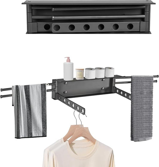 Wall Mounted Drying Rack, Aluminium Free Swinging Folding Drying Towel Rack Heavy Duty Wall Mounted Clothes Rack with 50lb Load Capacity, Foldable Space Saving Clothes Racks