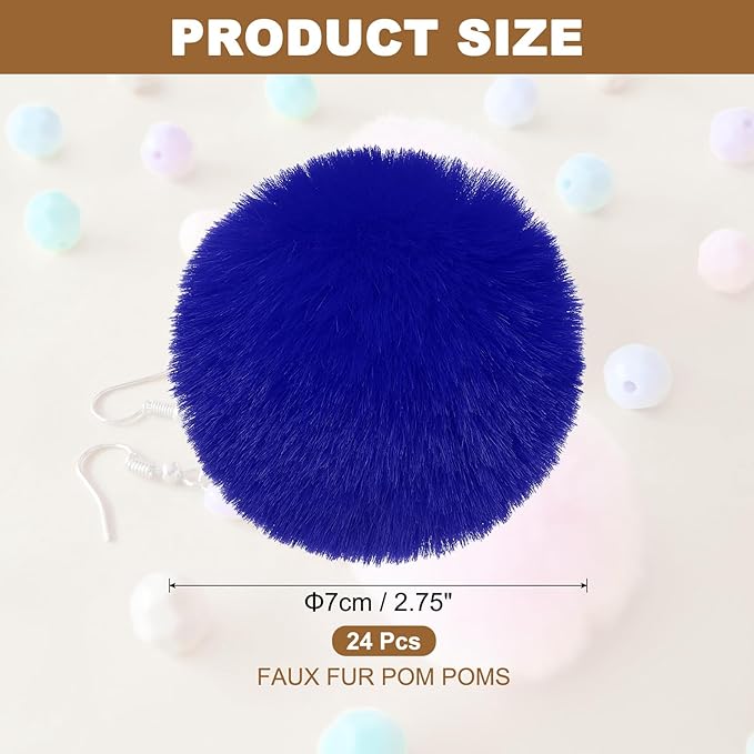 PATIKIL Faux Fur Pom Poms for Hats, 24 Pcs Fluffy Soft Fur Poms Balls with Elastic Loop for Keychain Knitting Hats DIY Scarves Gloves Bag Christmas, Blue