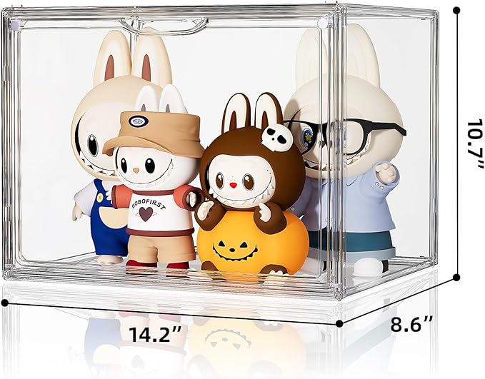 Clear Acrylic Display Case, Large Stackable Storage Bins Magnetic Attraction Lids, 1 Pack Acrylic Box Showcase for Collectibles, Figures, Cosmetic, Purse, Handbag, Wallet, 10.7x8.6x14.2 inch