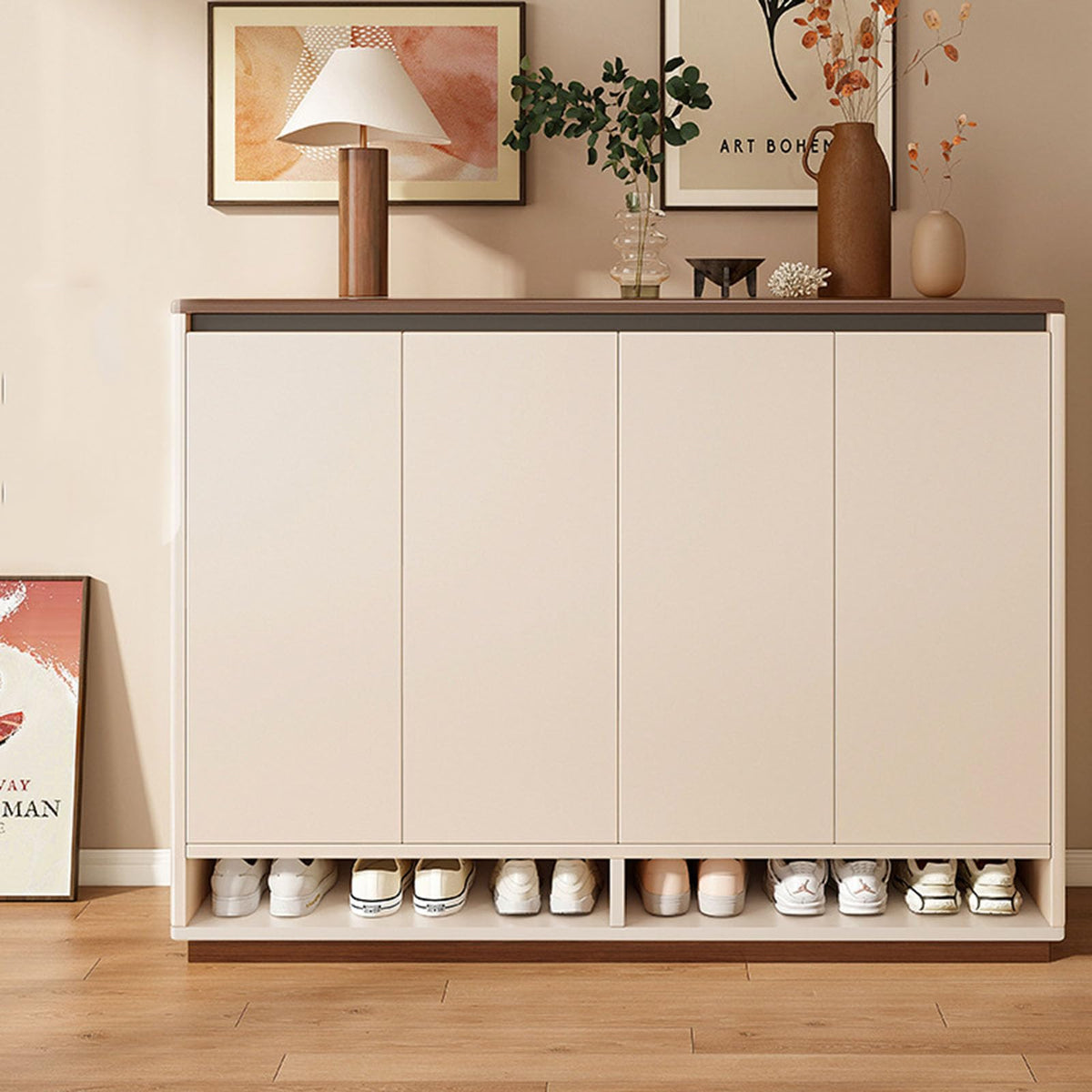 Walnut Wooden Shoe Organizer - Slim Free Standing Cabinet - Image 1