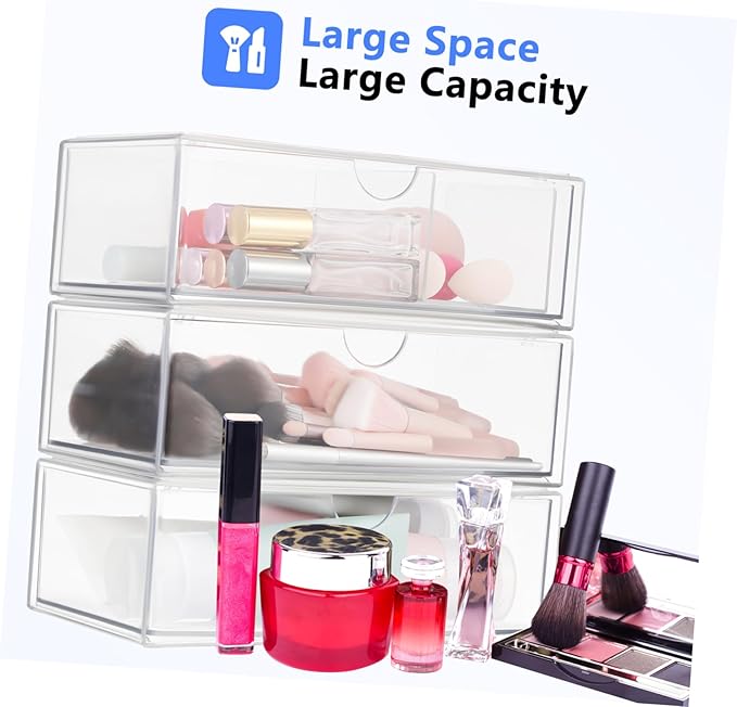3pcs Makeup Organizer Box Brush Holder Cotton Swab Desk Storage Modern Design Acrylic Desk Accessory