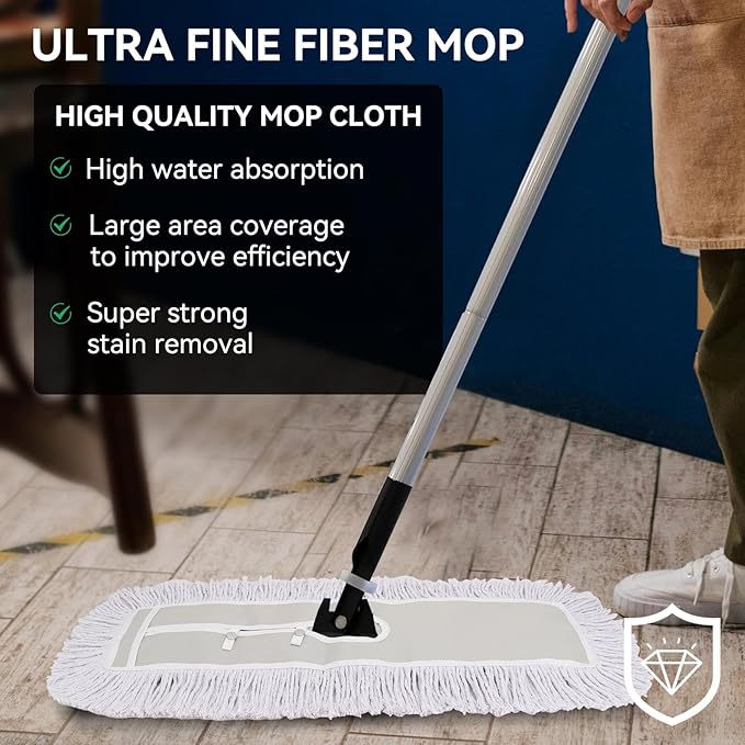 24 Inch Dust Mop Head: Replacement Medium Washable Commercial Mop Head Sweeper and Janitorial Replacement with Botton (White - 24 Inch, 3 Pack, Botton)