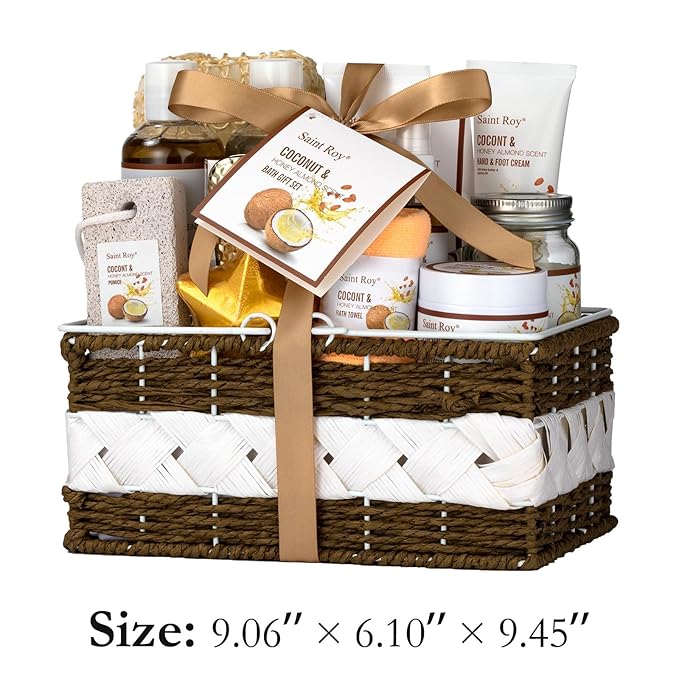 26 Pcs Coconut Honey Almond Spa Gift Basket for Women & Men Spa Gift Basket Luxury Bath and Body Basket Set, Large Luxury Home Spa Kit, Relaxing Self Care Pamper Gifts Birthday Bridal Shower