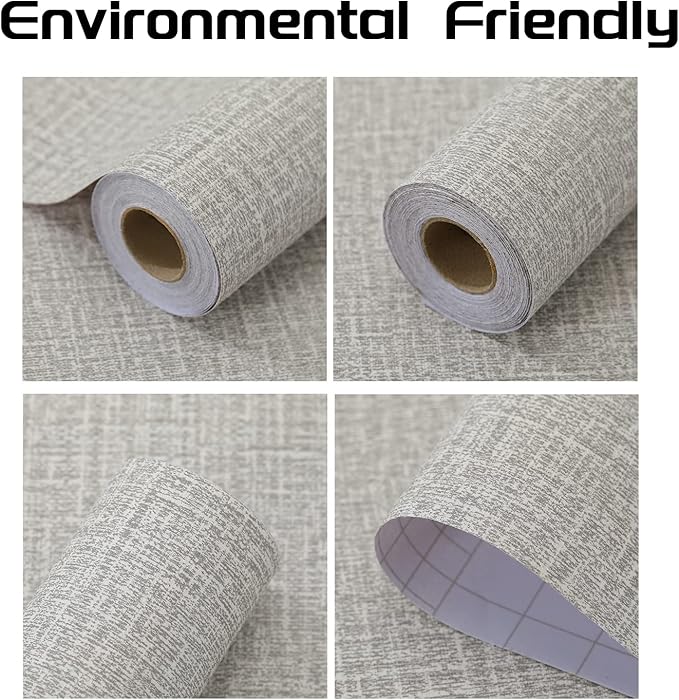 Peel and Stick Wallpaper Grey Grass Cloth Wall Paper - 15.7 x 200 Inch Self Adhesive Wallpaper Peel and Stick, Easy to Paste Wall Contact Paper for Stand Liner, Table and Door Makeover Decor