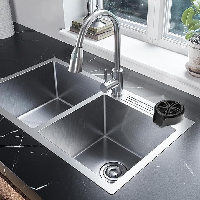 Petyoung Glass Rinser for Kitchen Sink, 360 Degree Rotating Glass Rinser with Pull Out Spray Head, Kitchen Sink Bottle Washer, Faucet Glass Rinser Cup Washer Cleaner Attachment Accessory for Bar Sink