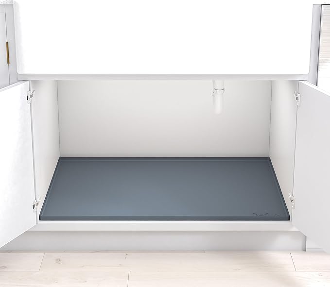 BASIN - Heavy Duty Under Sink Mat - The Original Silicone Under Sink Mats for Kitchen Waterproof - Under Sink Tray for Kitchen Waterproof - Under Sink Cover Cabinet Liner Gray 22x22