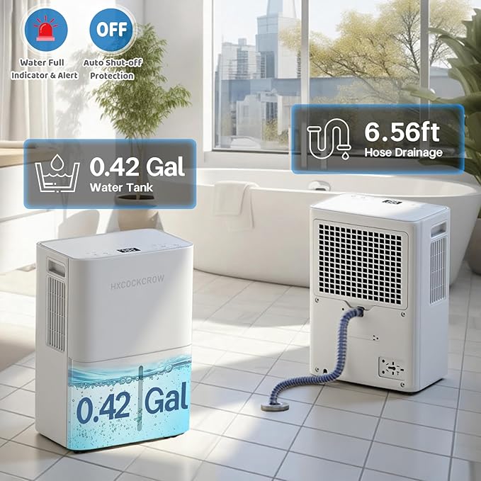 Dehumidifier for Basement Home 1200 Sq. ft, 17 Pints Dehumidifiers with Drain Hose for Bedroom Bathroom Large Room RV, 3 Working Modes, Intelligent Humidity Control, 24H Timer, Auto Defrost