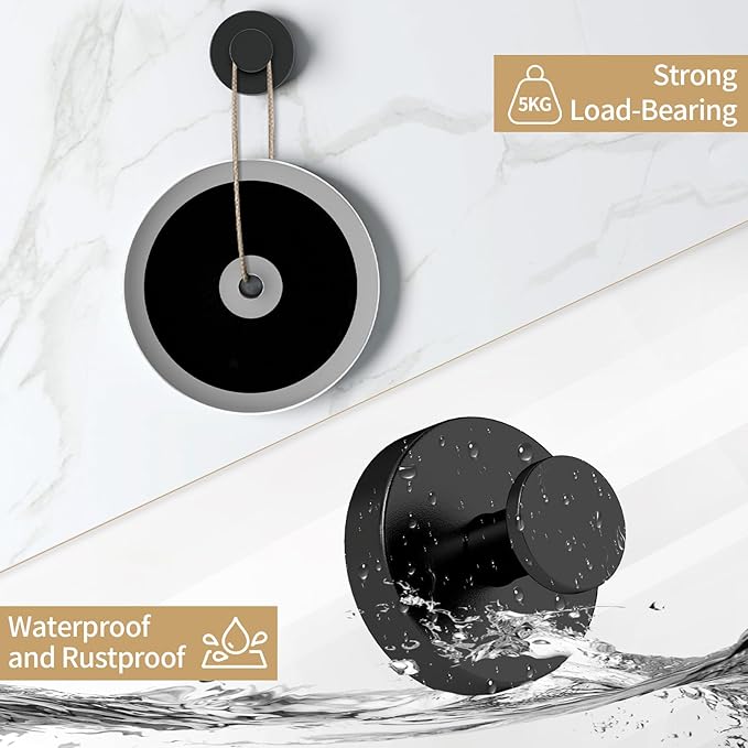 Suction Cup Hooks for Shower, Heavy Duty Towel Hooks for Walls No Damage, Modern Shower Suction Hooks for Kitchen Bathroom Wall, Glass, Mirror, Tile, Hanging Towels Robes, Black (4 Pack)