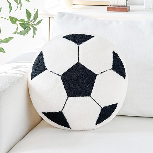 Soccer Pillow,12" Soccer Plush Pillow Decorative Throw Pillow Floor Cushion Seating Cushion,Round Soccer Ball Throw Pillow for Sofa Couch Living Room (Black)