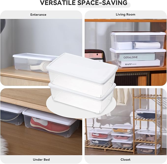 novelinks 6 Quart Clear Plastic Storage Bins with White Lids Stackable Box Craft Storage Organizing Container,12 Pack