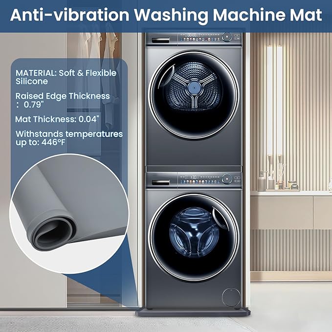 2-Pack Silicone Washing Machine Drip Pan - 27X27 inch Washing Machine Tray with Raised Edge, Non-Slip Trays for under Washer and Dryer, Washer Tray for Floor Protection, Washer Drain Pan (Gray)