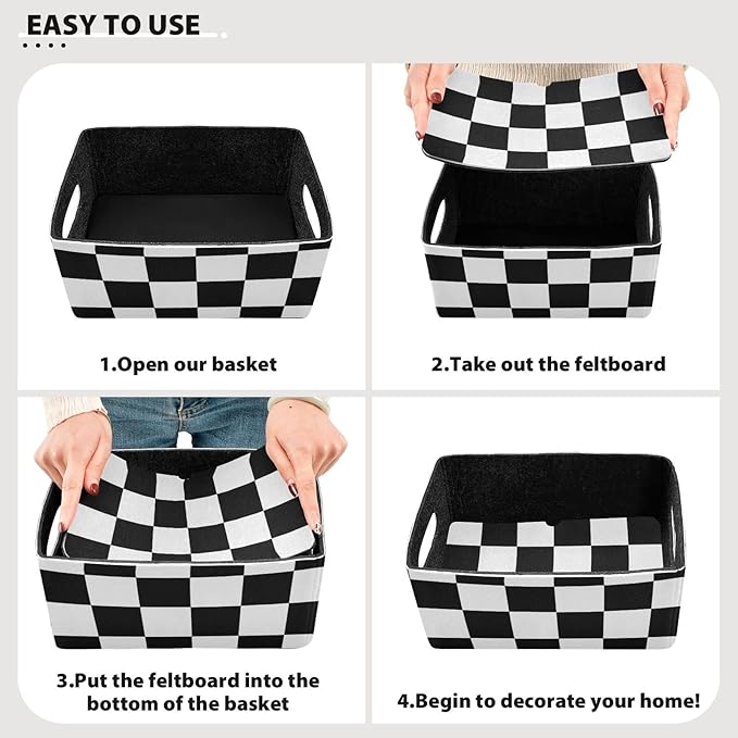 Kcldeci Buffalo Check Storage Bins Baskets for Organizing, Black White Plaid Checkered Sturdy Storage Basket Foldable Storage Baskets for Shelves Closet Nursery Toy