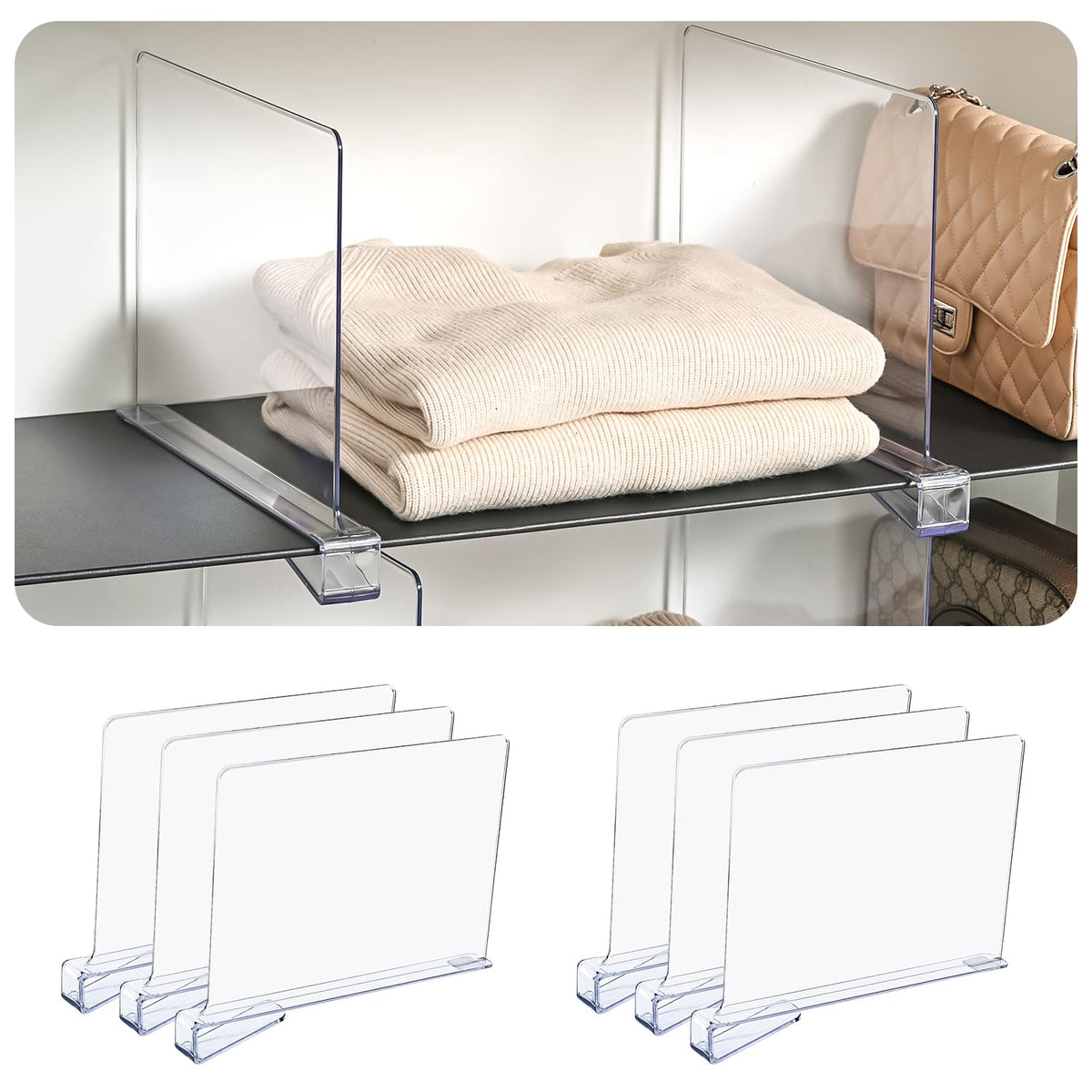 Shelf Dividers for Closet Organization,Clear Plastic Closet Shelf - Image 1