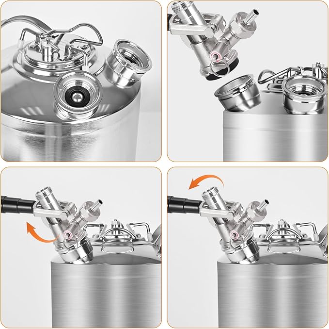 2.5 Gallon 10L Cleaning Keg Stainless Steel Beer Line Cleaner with 2D Coupler Keg Line Cleaning Kit Cleaning Keg for Beer Line Cleaning