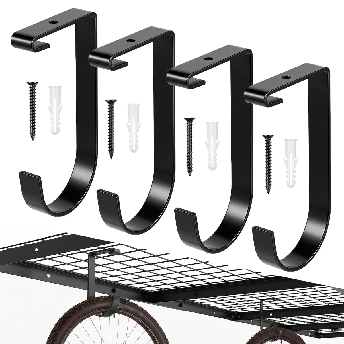 4 Pack Bike Hooks for Garage Ceiling, Overhead Garage | Garage Storage - Image 1