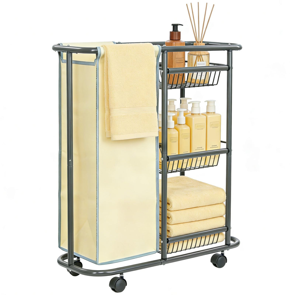 Slim Laundry Cart with Wheels, 3 Tier Rolling Laundry Sorter - Image 1