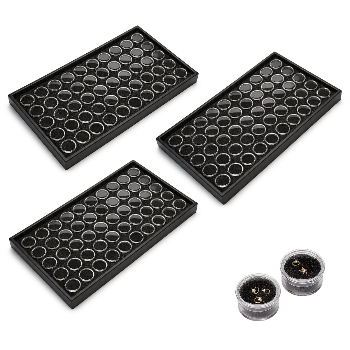 3 Pack Black Jewelry Display Case, 50 Slots Diamond - Image 1