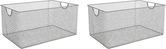 YBM HOME Household Wire Mesh Metal Steel Storage Basket Organizer, Open Bin Shelf Organizer for Kitchen, Cabinet, Pantry, Fruit and Vegetables (2-Pack, 13.3x8.5x6.5) 2321s-2