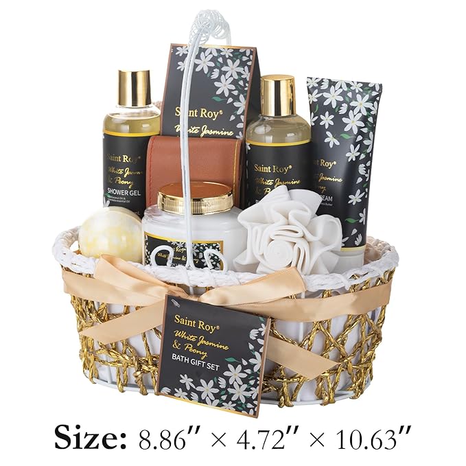 11 Pcs Spa Day Gifts for Women, White Jasmine & Peony Spa Gift Basket Set, Self-Care Relaxation Kit, Nail Clippers Set, Bath & Body Care Set, Bomb, Birthday, Mother's Day, Christmas, Anniversary