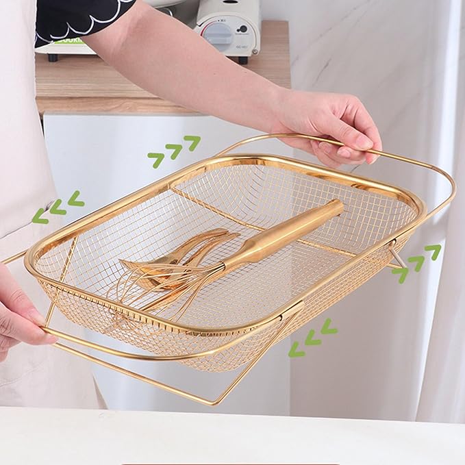 Over The Sink Colander, Rectangle Stainless Steel Over The Sink Strainer Basket For Kitchen Sink with Handles Fine Mesh Expandable Handy Kitchen Tool Kitchen Essentials (Rose Gold)