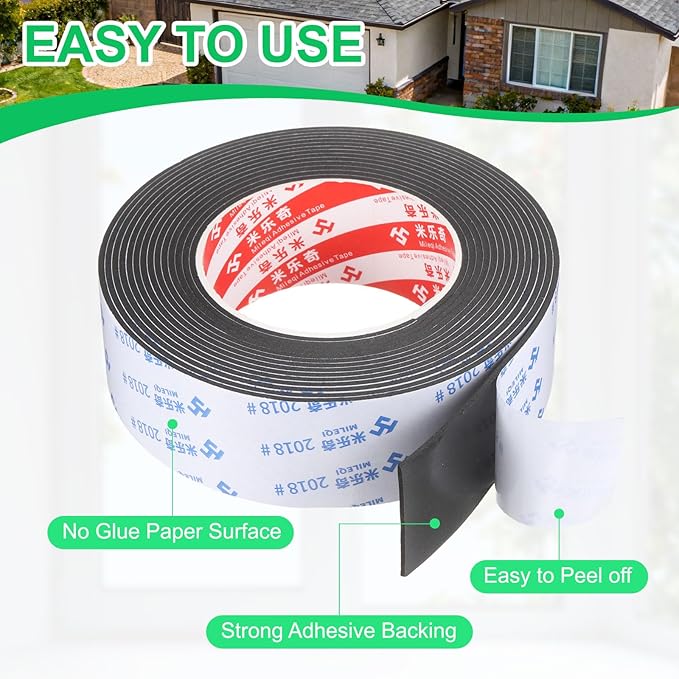 PATIKIL 3Roll Sponge Rubber Foam Tape, 1 9/16" W x 1/32" t x 16.4ft l Self-Adhesive Foam Insulation Tape Weather Stripping for Window Door Soundproofing Weatherstrip AC Seal Strip, Black