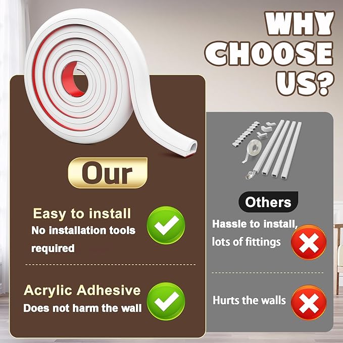 Wall Cord Hider 196 Inch, Self Adhesive Cable Hider Cord Cover for Wires, Flexible Wire Cover Cable Raceway for Cord Management W0.59 H0.39in White