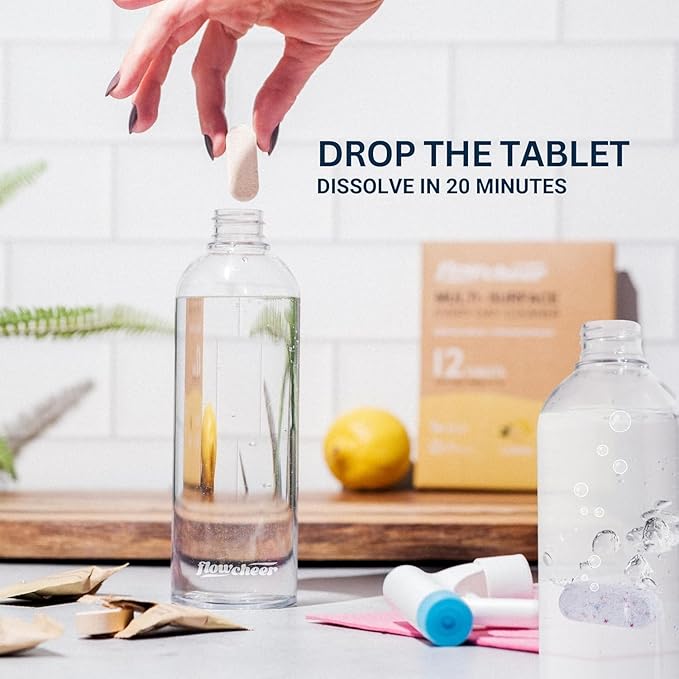 Flowcheer All Purpose Cleaner Concentrate Refills, Multi Surface Clean Refill,No Toxic Cleaning Tablets(12Pack)-Makes 192 fl oz(12x16Fl oz)Bottles of Spray Cleaner for Household&Kitchen Cleaning-Lemon