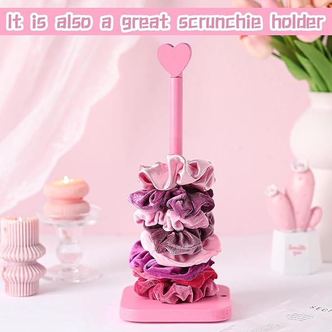Leinuosen Valentines Day Pink Heart Paper Towel Holder Cute Heart Wooden Paper Towel Holder Pink Bathroom Countertop Accessories Kitchen Roll Stand Organizer Standing Apartment Decor Housewarming Gift