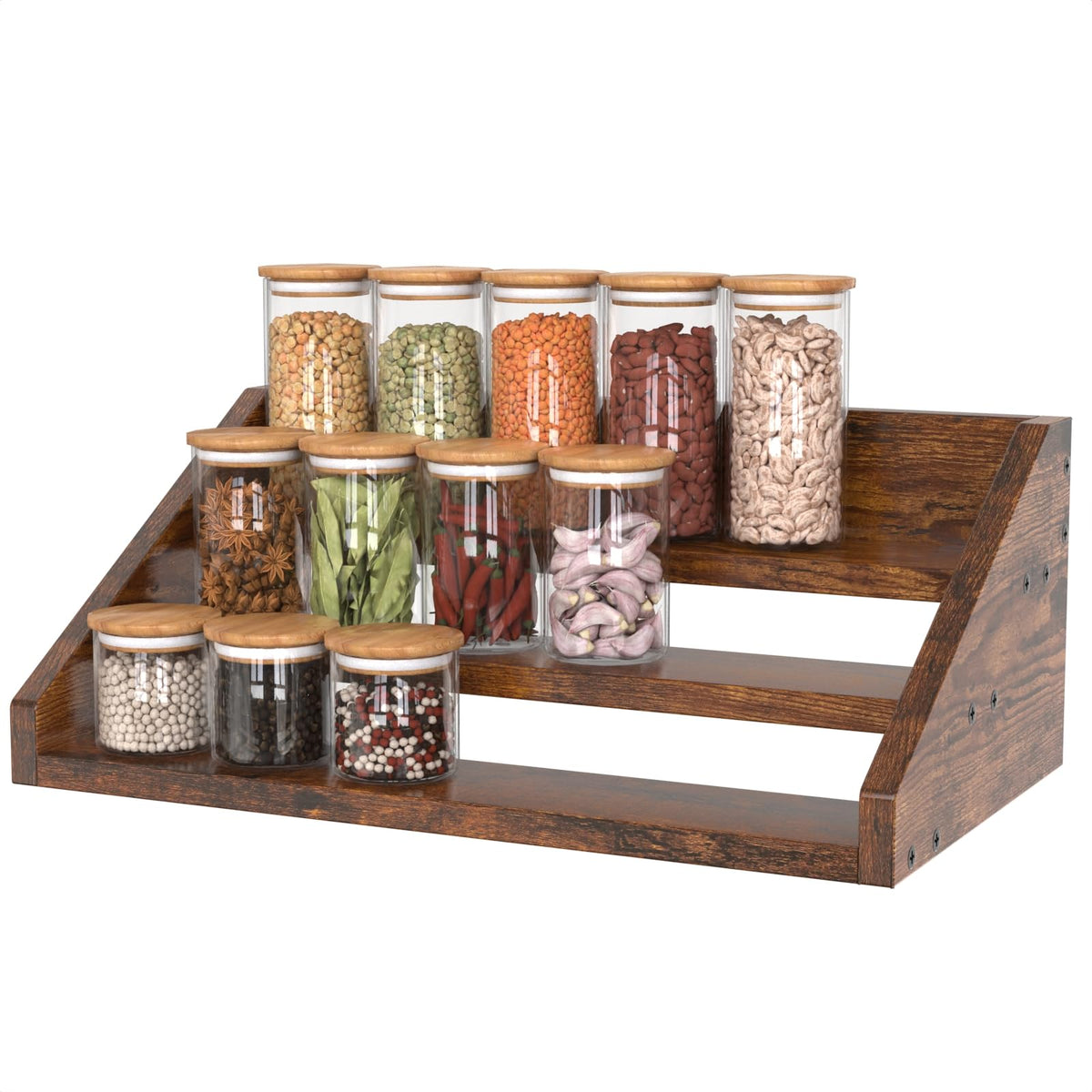 Spice Rack Organizer for Cabinet, Robust Wooden Display - Image 1