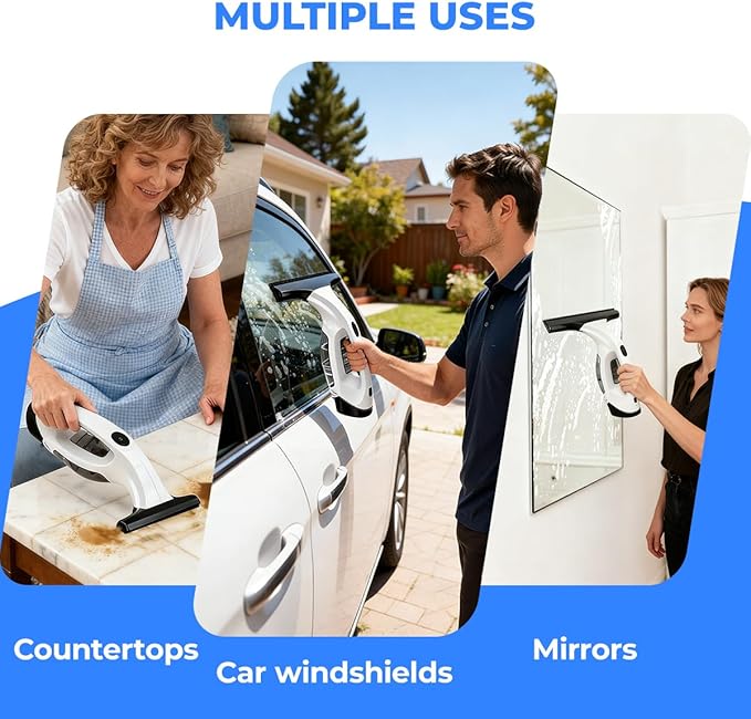 Window Vacuum Squeegee Cordless, 2000Pa Electric Window Cleaner Tool 11" Window Cleaning Kit Shower Squeegee for Shower Doors, Mirrors, Car Windshields & Tiles