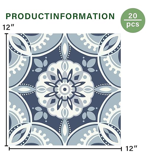 Peel and Stick Floor Tile 20-Pcs Cover 20 Sq.Ft, Vinyl Flooring Tiles 12” x 12” Matte Self Adhesive Flooring Stickers Waterproof Removable for Renter, Bathroom Living Room, Blue