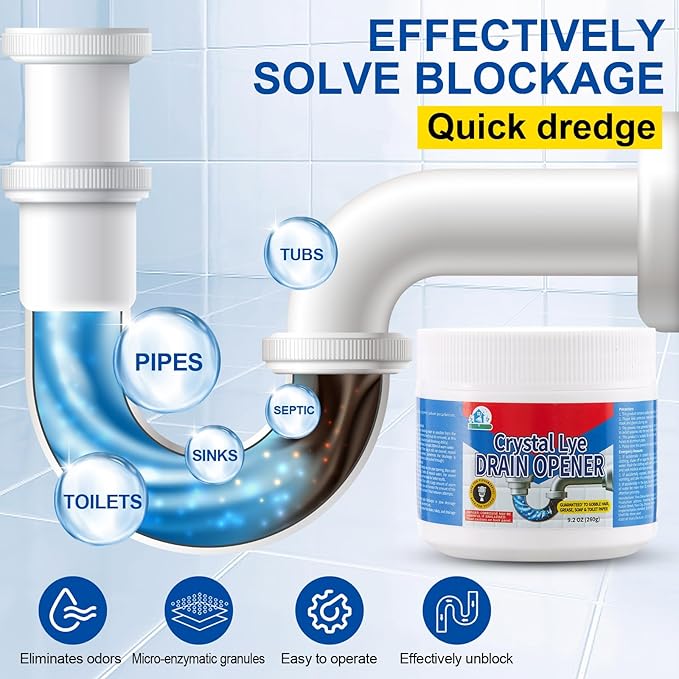 BELL BIRD Drain Opener,Powerful Unclogging,Crystal lye, Sodium hydroxide, Unclog drains, Bathroom sinks, Kitchen sinks, Shower pipes (2 PSC, Gram, 520)